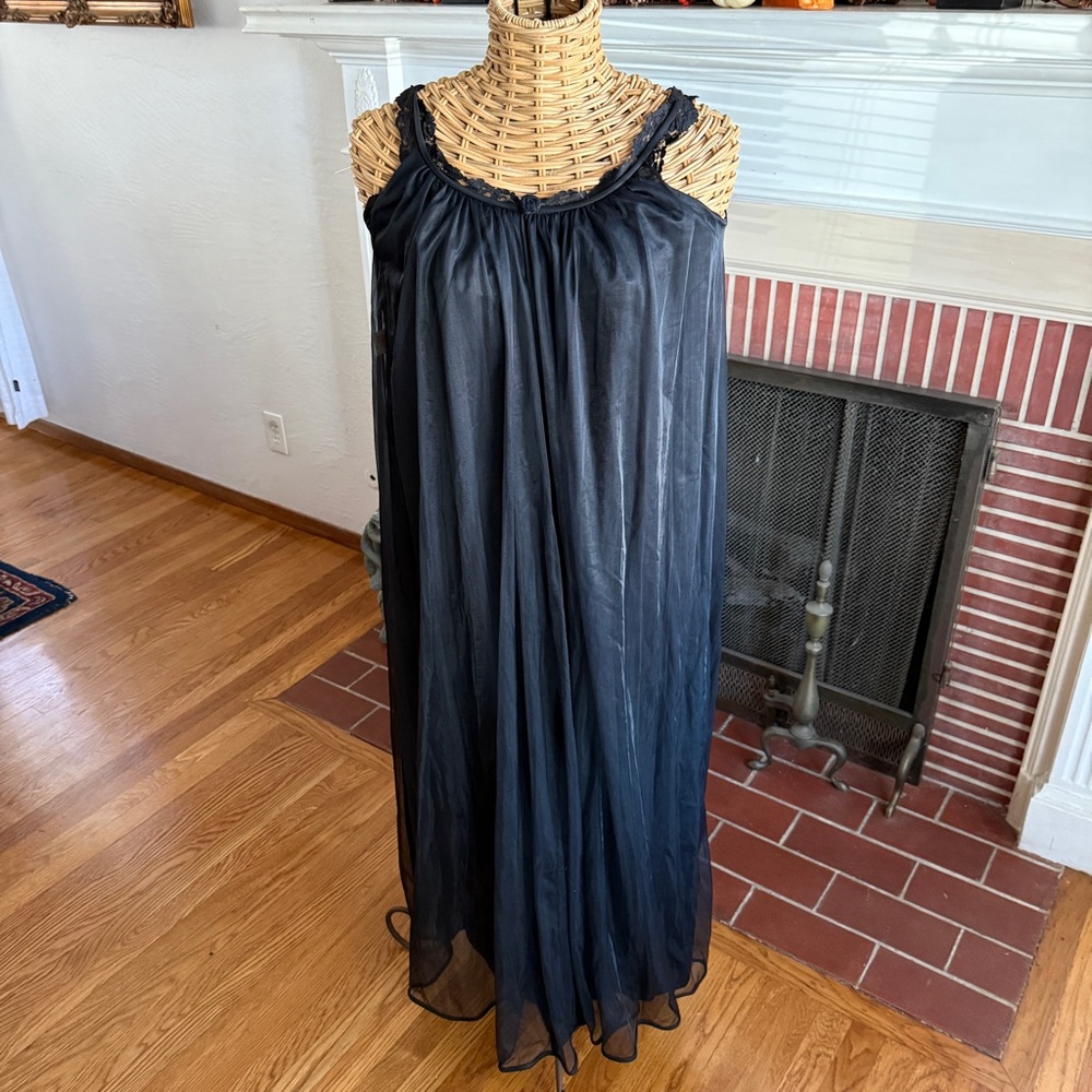 Vintage Intime black chiffon nightgown size P